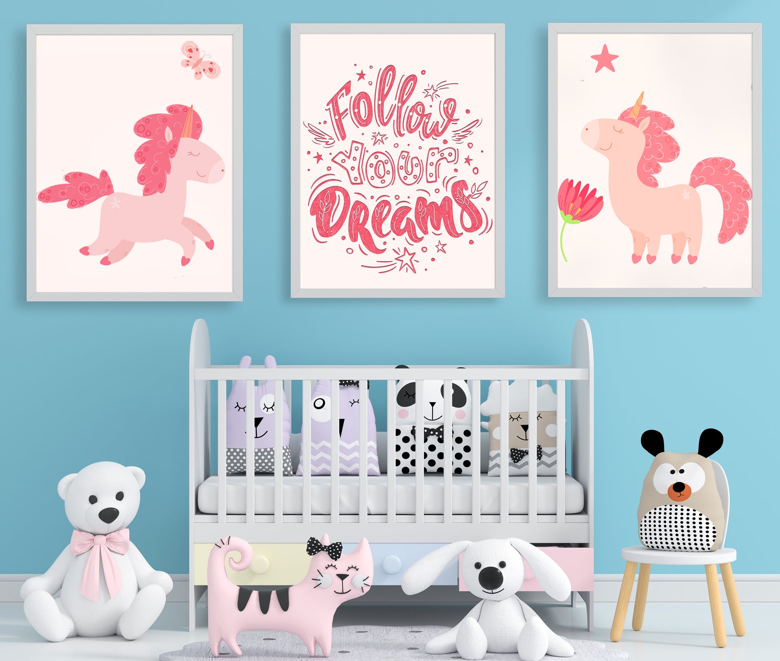 Cute Pink Unicorn Nursery Wall ArtNursery Room Unicorn Decor | Etsy