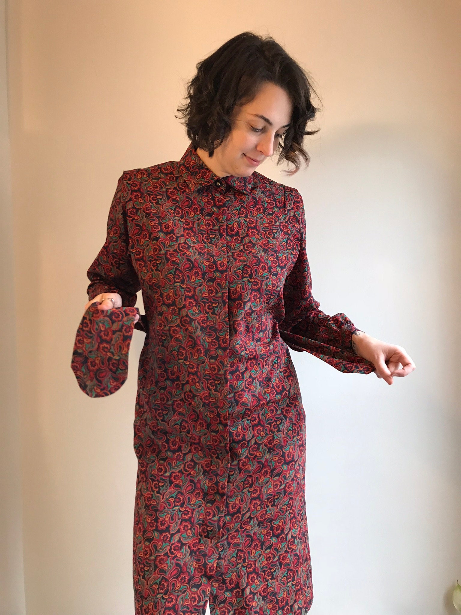 Vintage 80's Red Paisley Dress With Matching Belt/ - Etsy