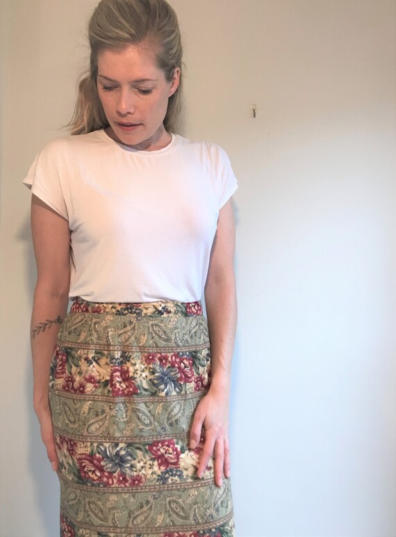 Vintage 80s Talbots Green Skirt/ 1980s Floral and 