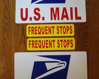 2 2 8/" X 12/" PLUS FREQUENT STOPS 5/" X 5/" w MAIL Magnetic Signs USPS U.S