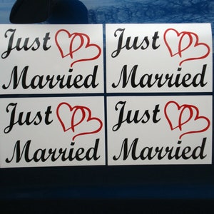 4 JUST MARRIED  Magnetic Car  Signs  8&quot;X12&quot;  (2 Color)  with  Hearts   Free Shipping!  Wedding