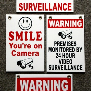 4  - 24 Hour Video Surveillance Smile You're On Camera Security Signs 8" x 12  Free Shipping!