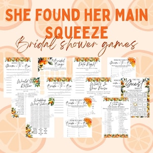 Citrus Bridal Shower Games Bundle, Orange Wedding Shower Games Package, Summer Bridal Shower Printable, Bridal Shower Games Instant Download