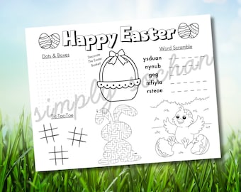 Easter Activity Placemat, Kids Games, Mazes, Word Search (Digital Download)