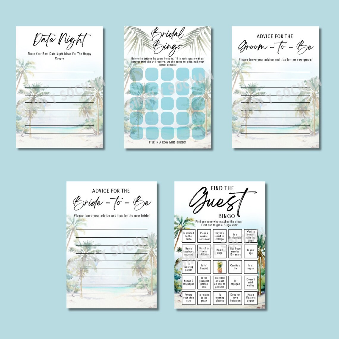 Beach Bridal Shower, Bridal Shower Bingo, Bridal Shower Bundle, Beach
