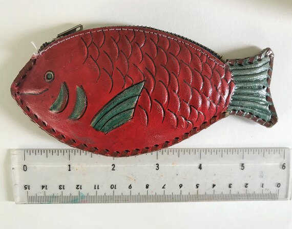 Vintage leather fish coin purse