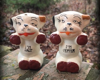 Kitchy Chic, “bonzo the Dog”, Luster Ware Salt and Pep, Salt and