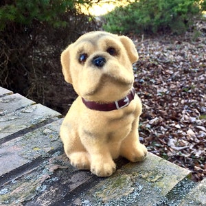 Vintage Bulldog Figurine, Flocked Ceramic Dog, Airbrushed, Cute Puppy Decor, Dog Lovers, 5.50" height