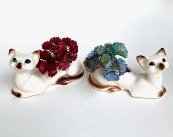 Vintage Napcoware Siamese Cat Planters Ceramic Mid Century Kitsch, Blue Eyes
