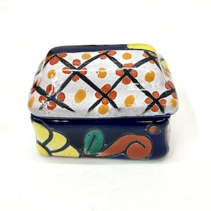 Mexican Talavera Pottery Trinket Box Jewelry Stash Small Treasure Chest Floral