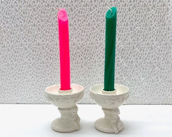 1950s Lefton Renaissance Cherub Pattern White Ceramic Taper Candlestick Holders Lefton candlestick holders Vintage lefton