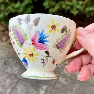 Vintage EB Foley Teacup England, Whimsical Hand Painted Flowers and Leaves, Pattern V1983 Bone China Tea Cup