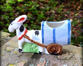 Vintage Donkey Cart Planter. Mini Burro Mule Stagecoach Wagon. Occupied Japan 1945-1952 Succulent, Airplant Toothpick Holder