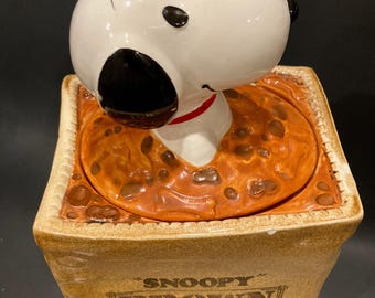 Vintage Peanuts SNOOPY Ceramic Snack Cookie Jar Brown Bag Pet Vintage Peanuts SNOOPY Ceramic Snack Cookie Jar Brown Bag Pet