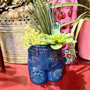 Vintage Jeans Shorts Planter, Ceramic Hippie Floral JORTS Pot, Byron Molds 1977