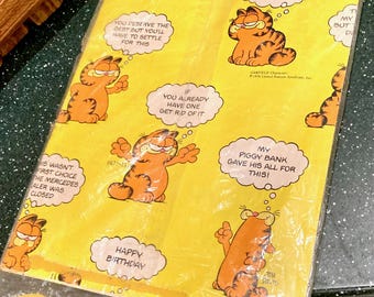 Rare 1980's Vintage Garfield Cat Gift Wrap by Gibson: 2 Sheets Wrapping Paper