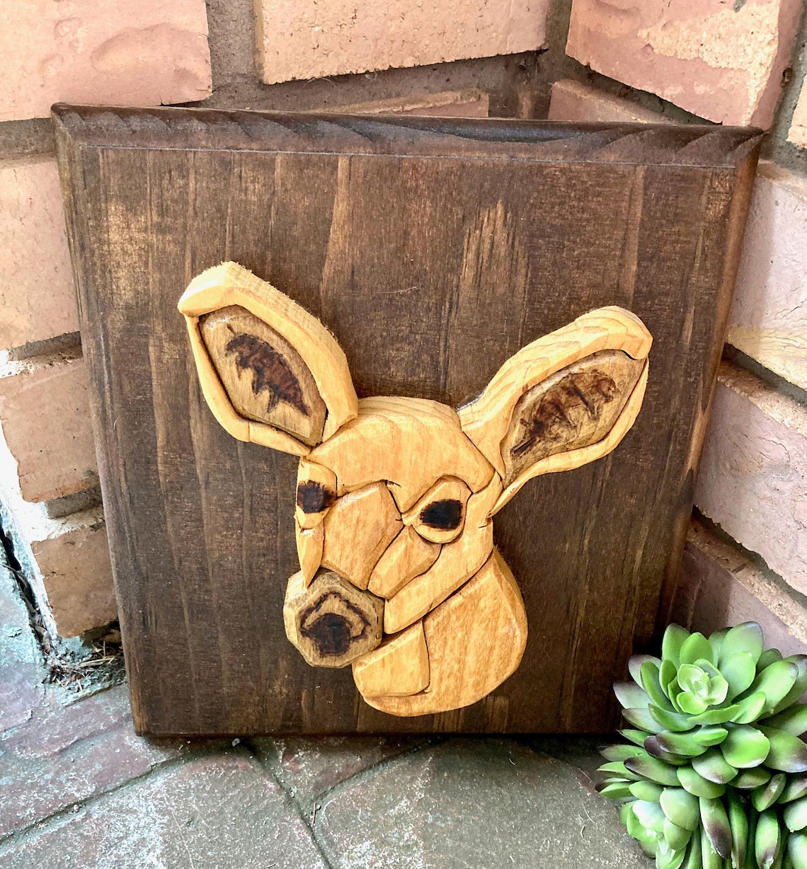 Vintage Intarsia Wood Deer Wall Art 3D Raised Marquetry Doe Etsy