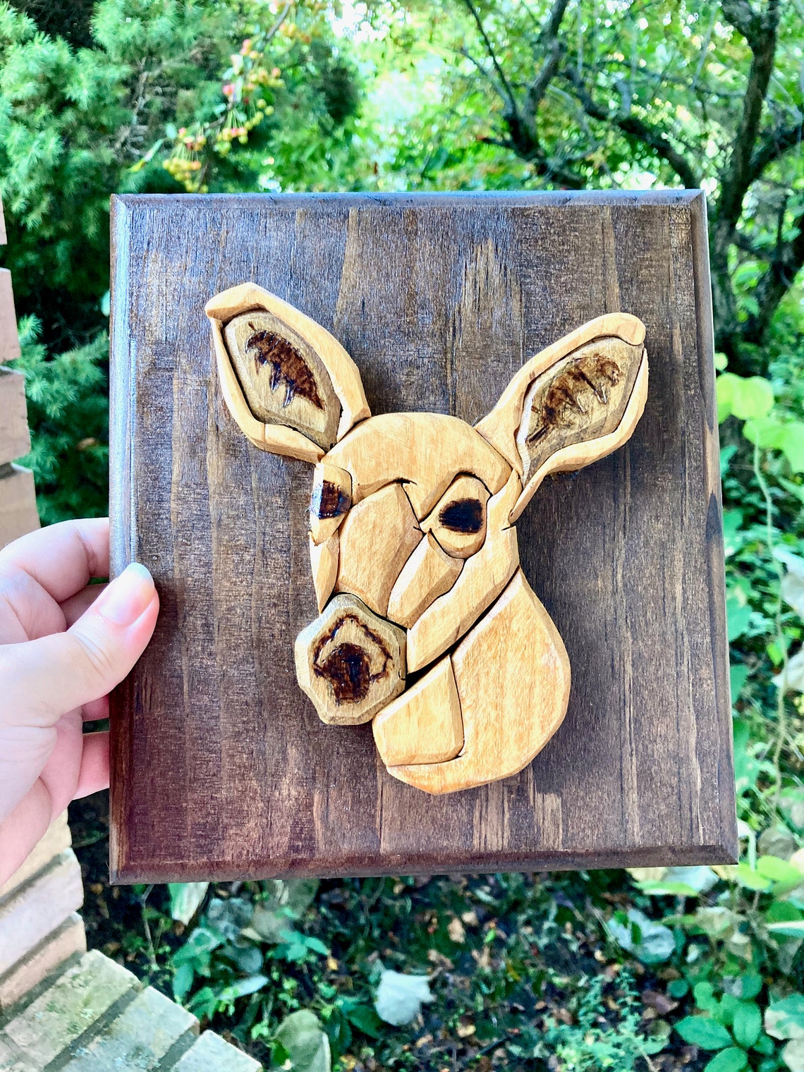 Vintage Intarsia Wood Deer Wall Art 3D Raised Marquetry Doe Etsy