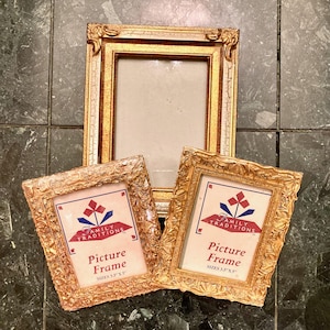 Vintage Ornate Gold Picture Frame Lot (3) Gilt Rococo Raised Relief, Easel Back