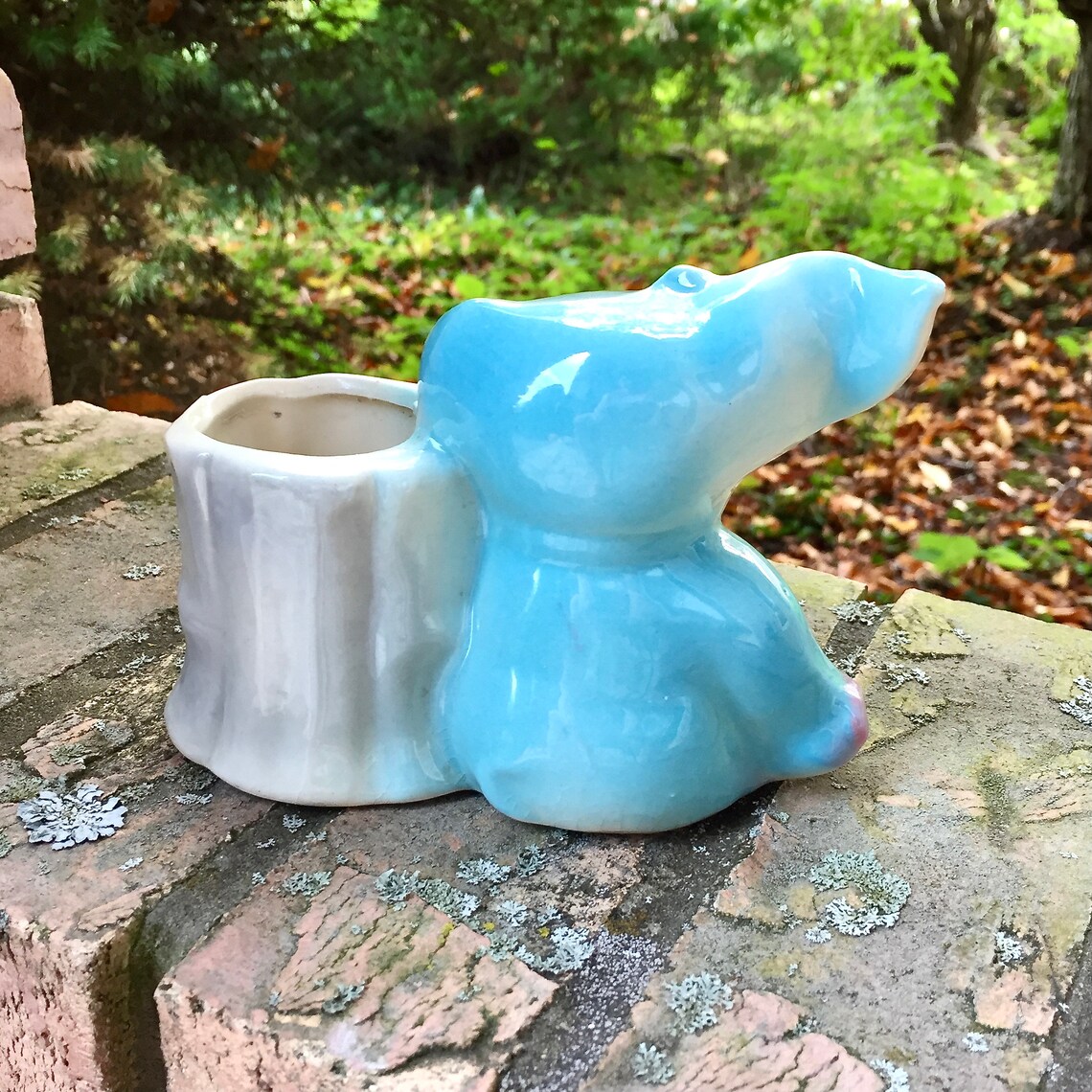Vintage Elephant Planter by Shawnee Turquoise Pink Ivory Etsy