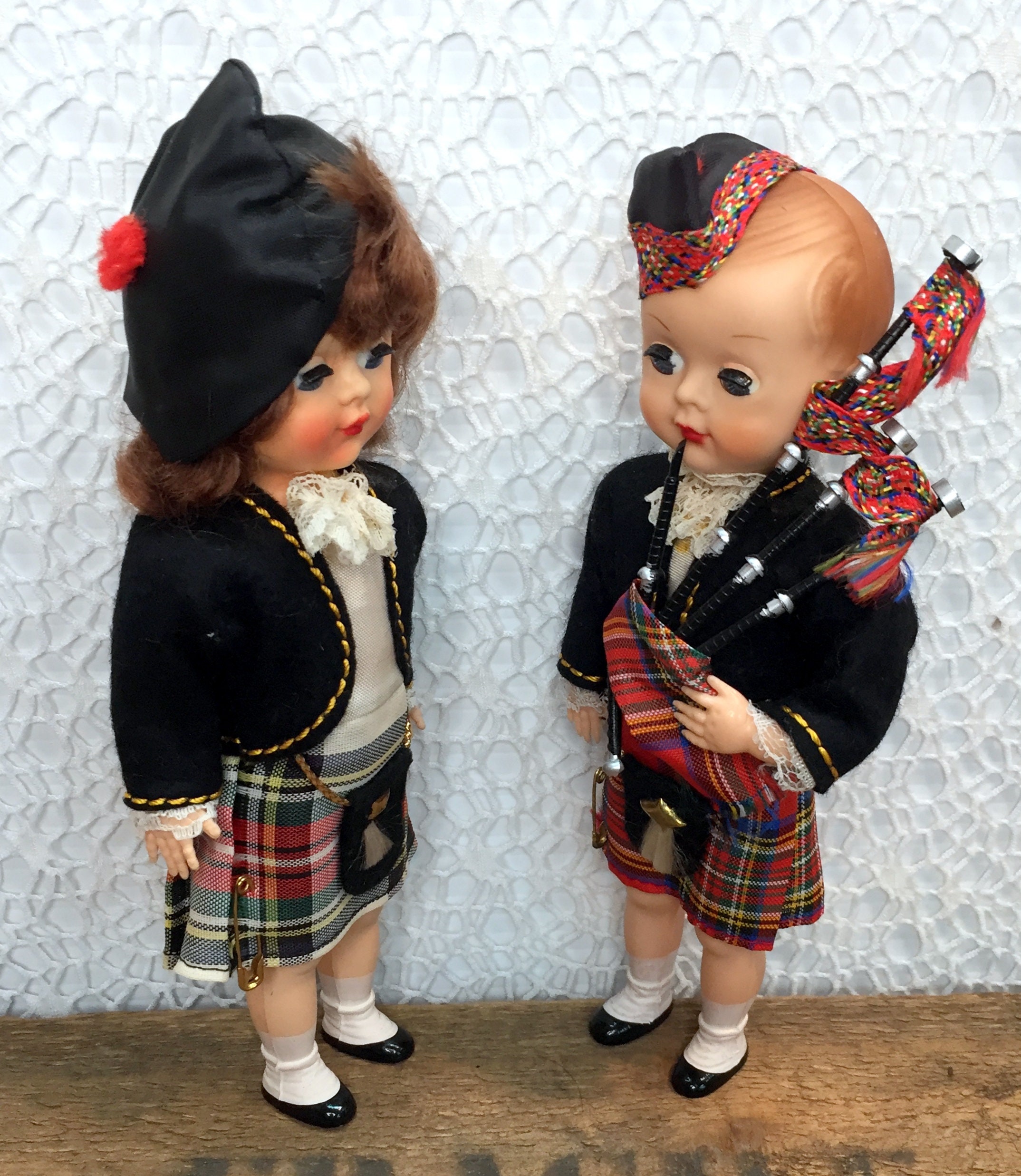 Vintage Scottish Dolls In Kilts Bagpipes Kilt And Pin Etsy