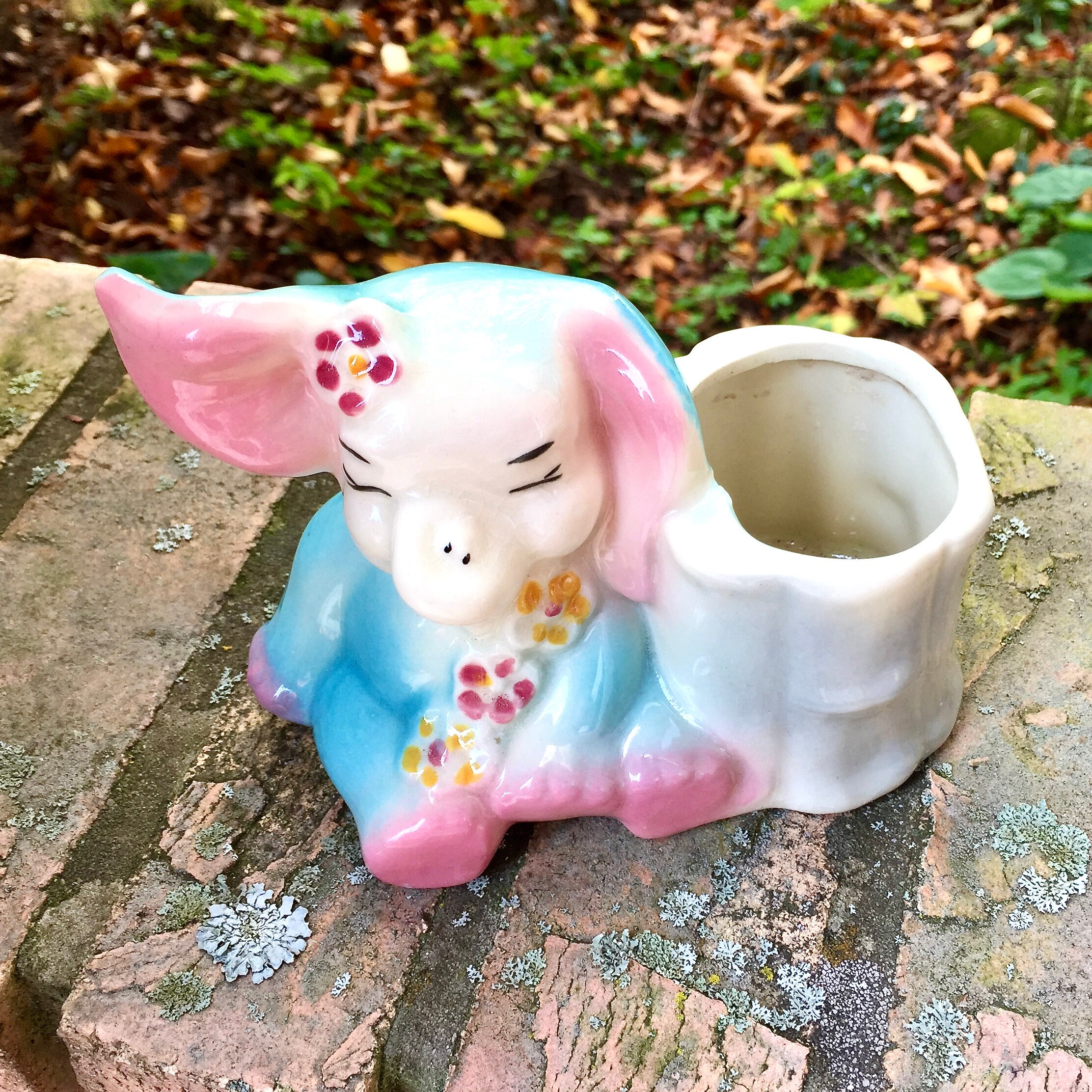 Vintage Elephant Planter by Shawnee Turquoise Pink Ivory Etsy