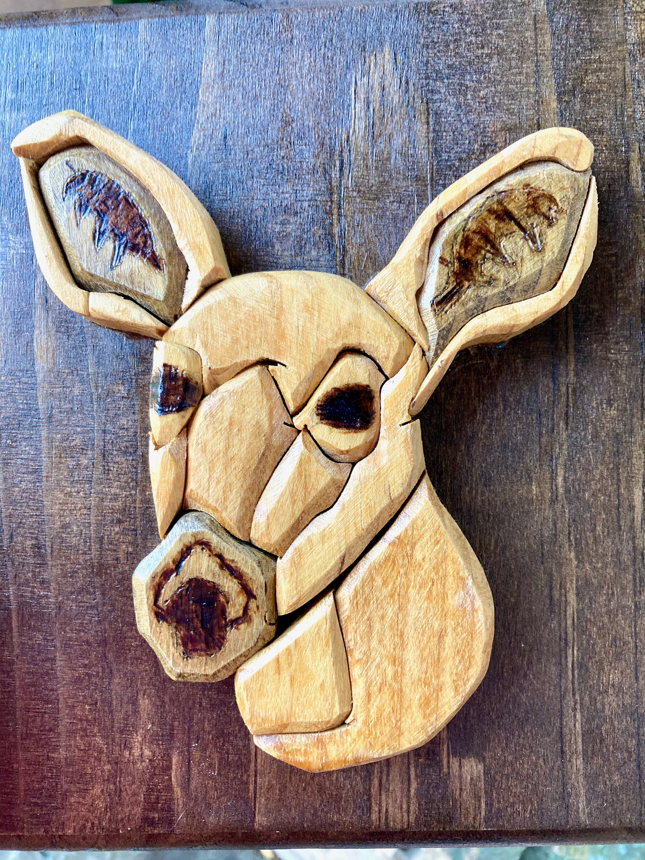 Vintage Intarsia Wood Deer Wall Art 3D Raised Marquetry Doe Etsy