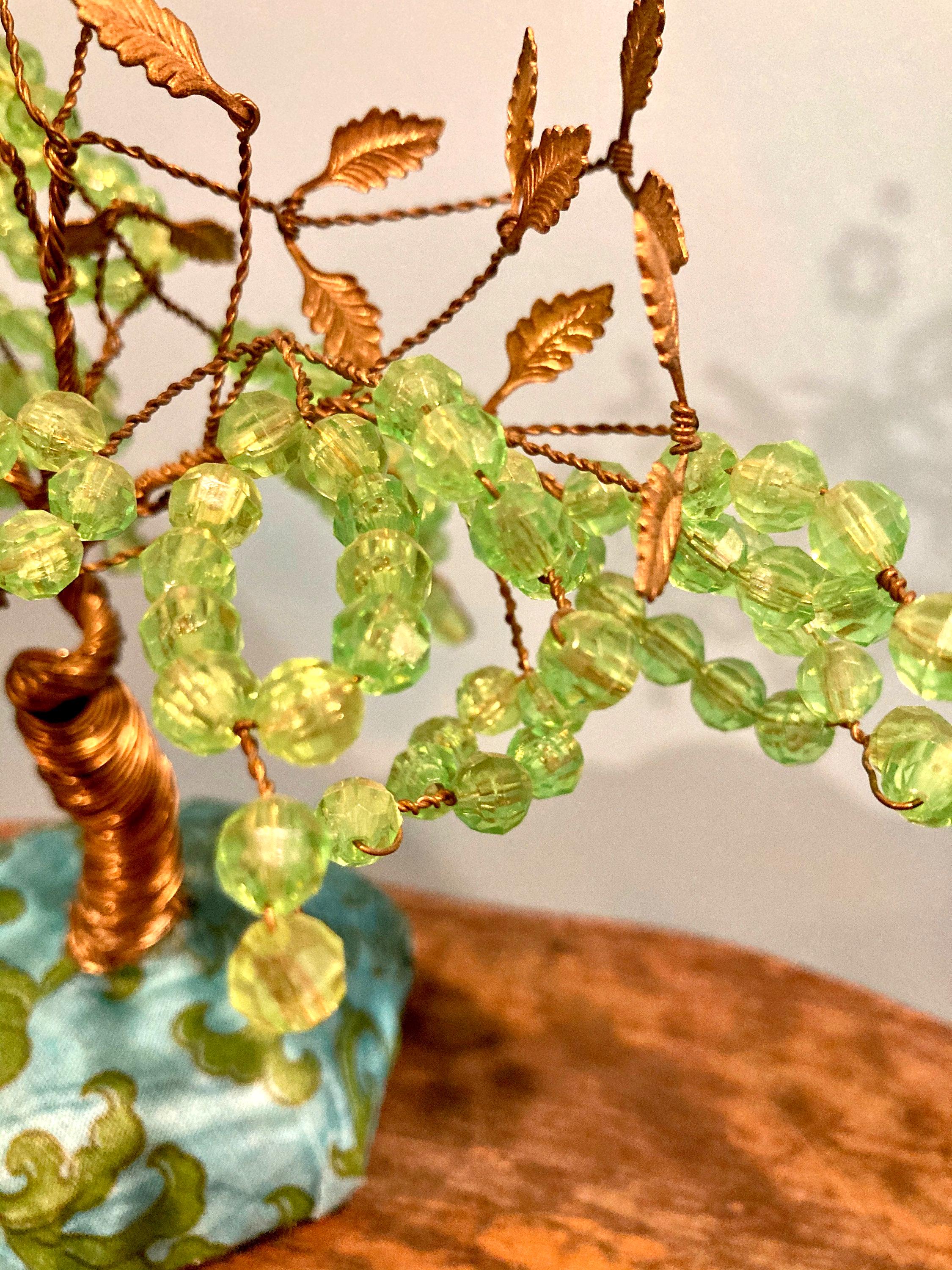 Vintage Brass MONEY Tree W/ Leaves & Beads, Twisted Wire Kinetic Bonsai ...