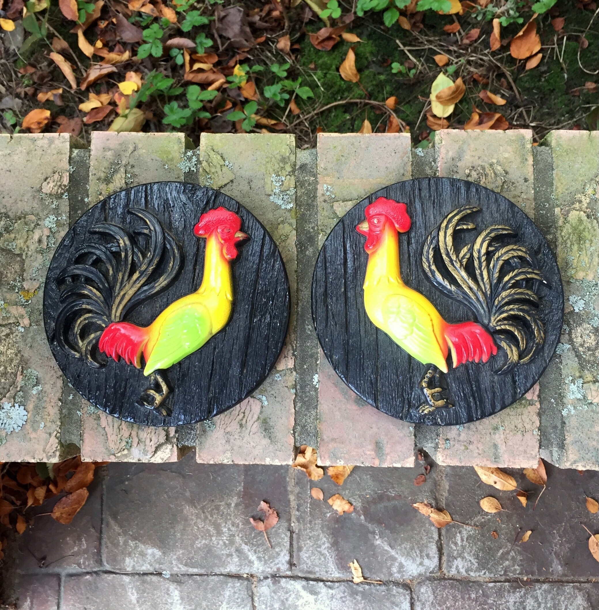 Chalkware Rooster Plaques Miller Studio 1977 Vintage Decor Etsy