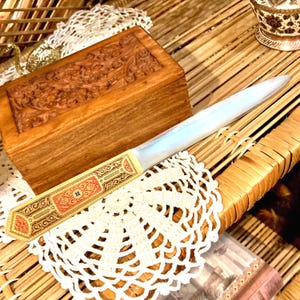 Vintage Ornate Embossed Brass Letter Opener Stainless Steel Blade Germany 9.5"