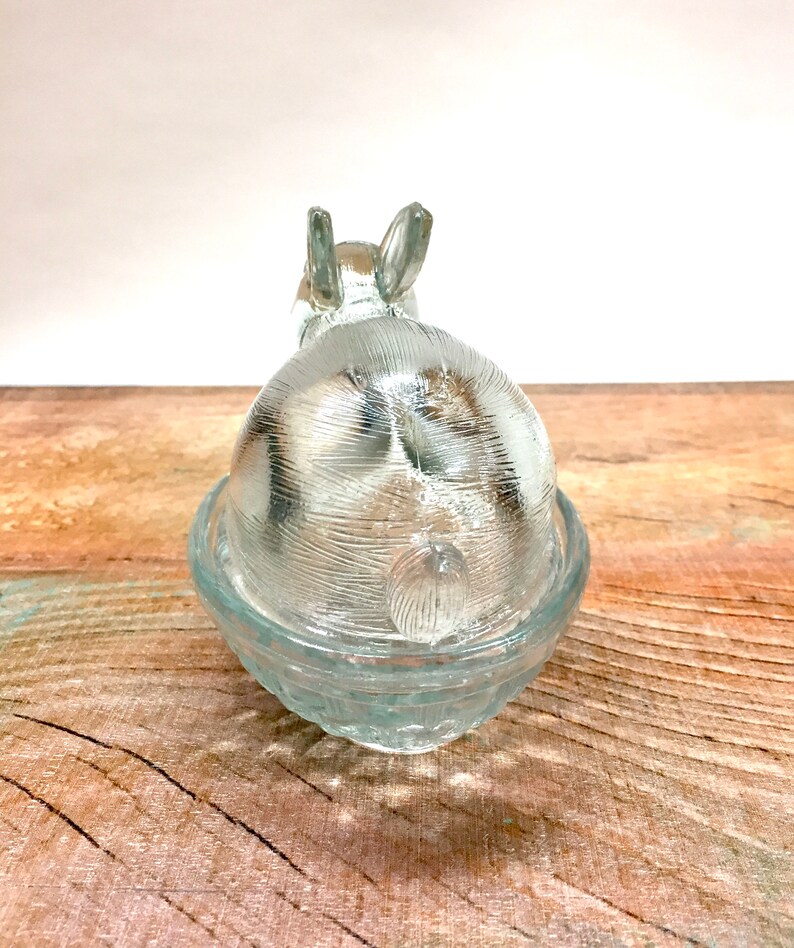 Clear Glass Bunny on Basket Nest. Vintage LE Smith Textured Etsy