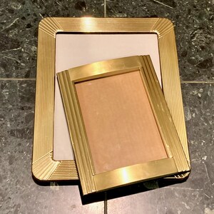 Pair of VTG Solid Brass Picture Frames Rectangle Art Deco Design Rounded Corners, Velvet Back