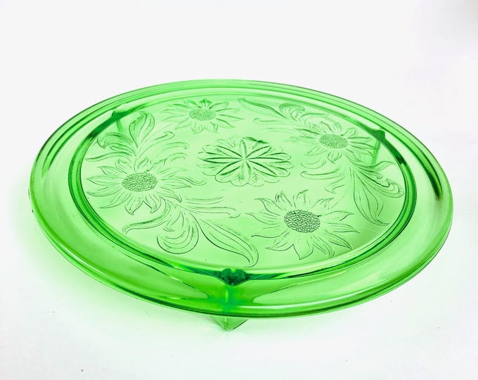 Vintage Green Uranium Glass Cake Plate By Jeanette Footed Cookie Tray Il 680x540.6537077267 Bmx9