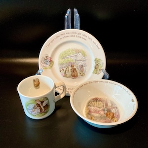 Vintage WEDGWOOD MRS TIGGY WINkLE Mug Bowl Plate Beatrix Potter Child Nursery Set