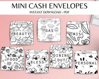 Black and White Floral Mini Cash Envelope PRINTABLE - Tiny envelopes - Cash Envelope System - budget ENVELOPES
