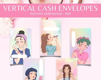 CUTE Digital Download Vertical CASH ENVELOPES | Money Envelopes Printable | Budget Envelopes