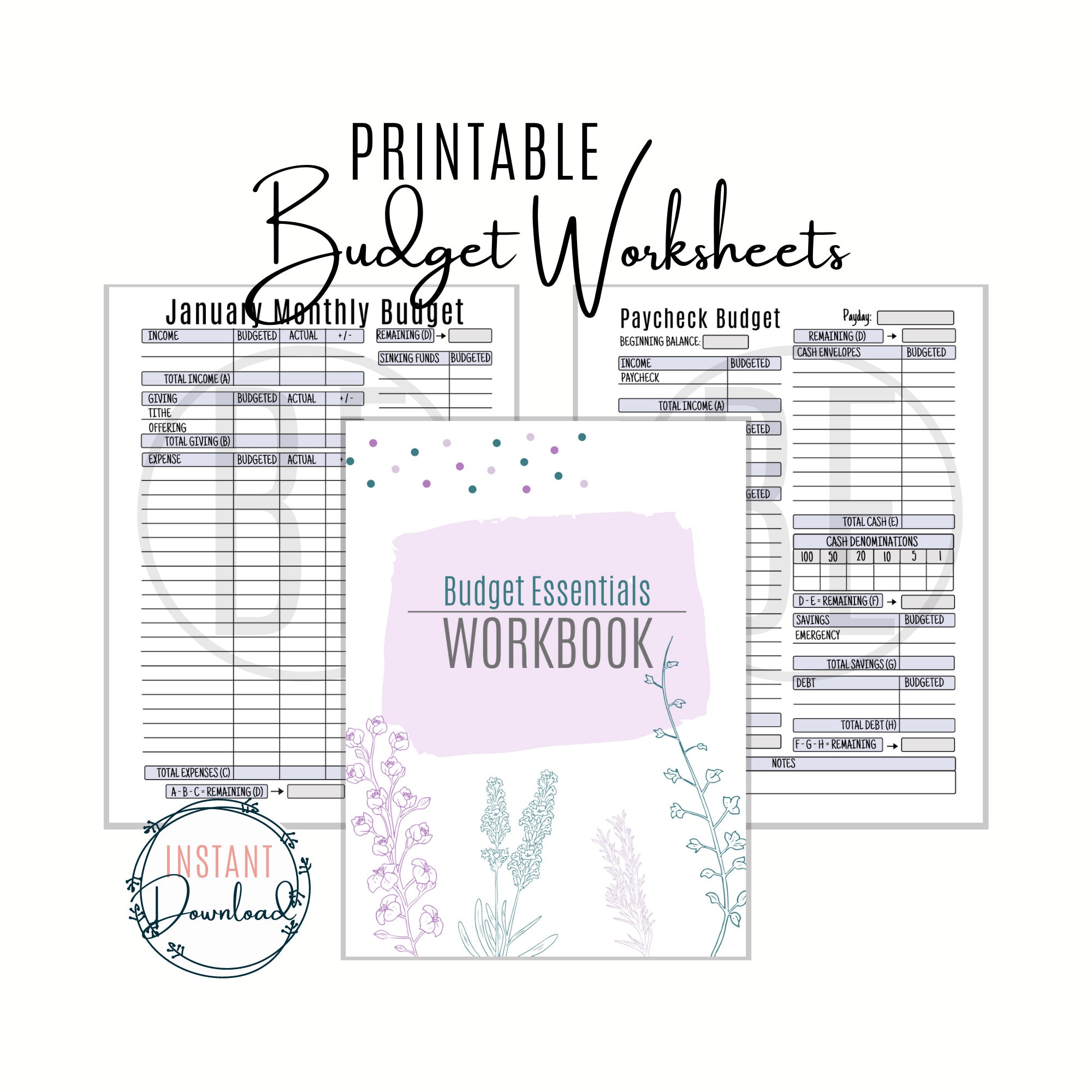 Budget Planner with cover Budget Printable INSTANT DOWNLOAD | Etsy