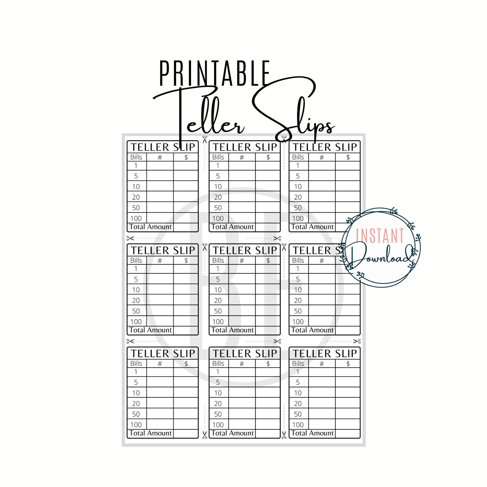 Printable Teller Slips Cash Back Request Slips Bank Teller Etsy