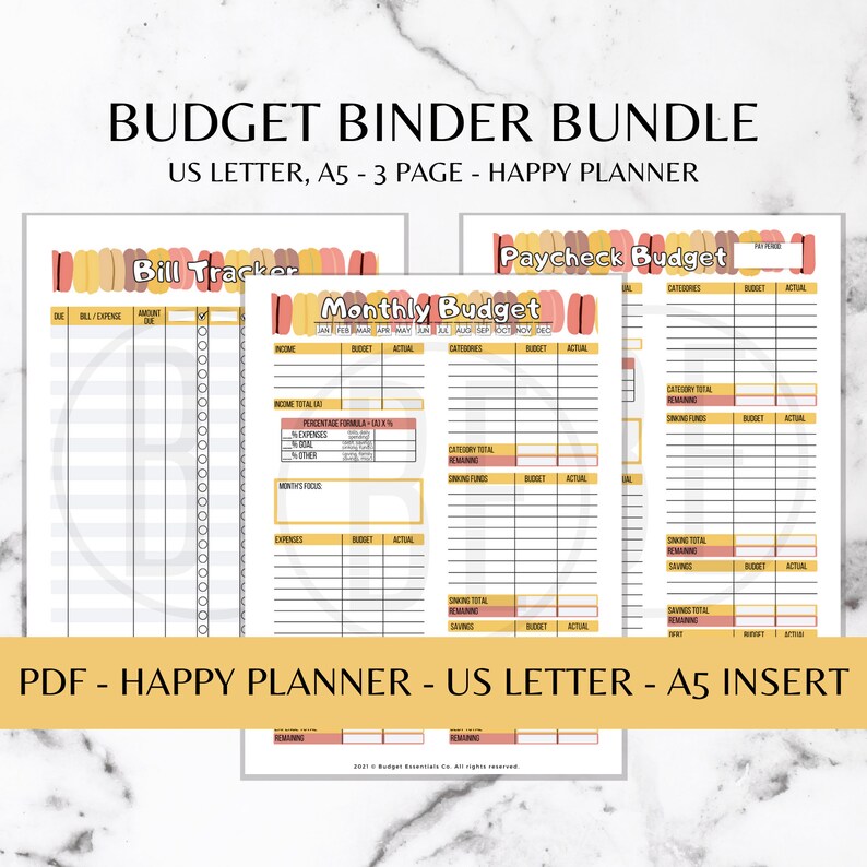 Happy Planner A5 Planner Inserts Budget Binder Bundle Etsy