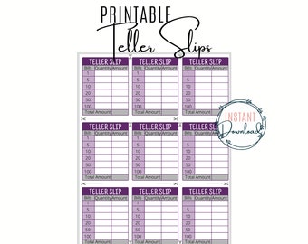 Printable Teller Slips - Cash Back Request Slips - Bank Teller Slips - Digital Download