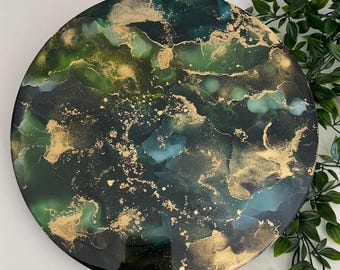 Oeuvres d'art à l'encre d'alcool d'inspiration cosmique sur fond noir - rond de 30 cm (3 motifs)