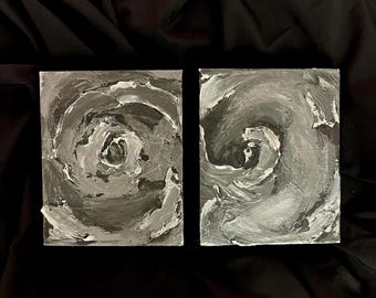 Art abstrait noir et argent texturé - Lot de 2 minimalistes modernes (20 x 25 cm)
