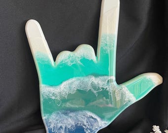 Oeuvre d'art en résine « Je t'aime » en langue des signes de 30 cm – Commandes personnalisées