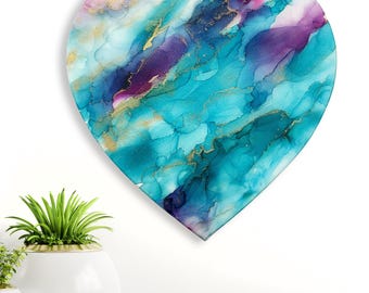 Encre à alcool en forme de coeur, oeuvre d'art en résine - Amour de sirènes (30 cm)