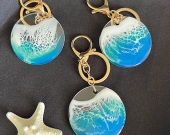 Porte-clés Ocean Wave – Résine sur acrylique transparent