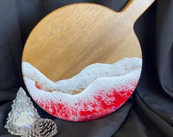 Planche à pagaie en résine - Vagues rouges sur acacia