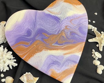 Art en résine scintillant violet et or sur toile - 30 cm