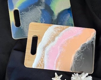 Ensemble de 2 planches de bambou en résine Ocean Wave – Rectangulaires 30 x 20 cm, coulées à la main