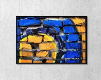 Fotografía impresa de un muro de ladrillos con grafitis - Arte urbano abstracto de Los Ángeles (descarga digital)