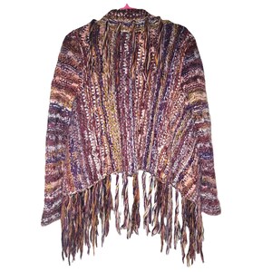 Cárdigan abierto de punto con flecos color burdeos talla XS de Free People imagen 2